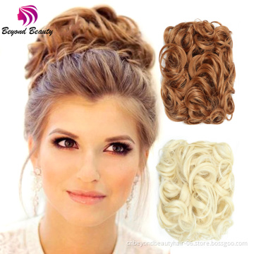 Bridal Synthetic Messy Wavy Curly Hair Bun Elastic Scrunchies With Two Steel fork Comb Clip in hair Extensions Hairpiece